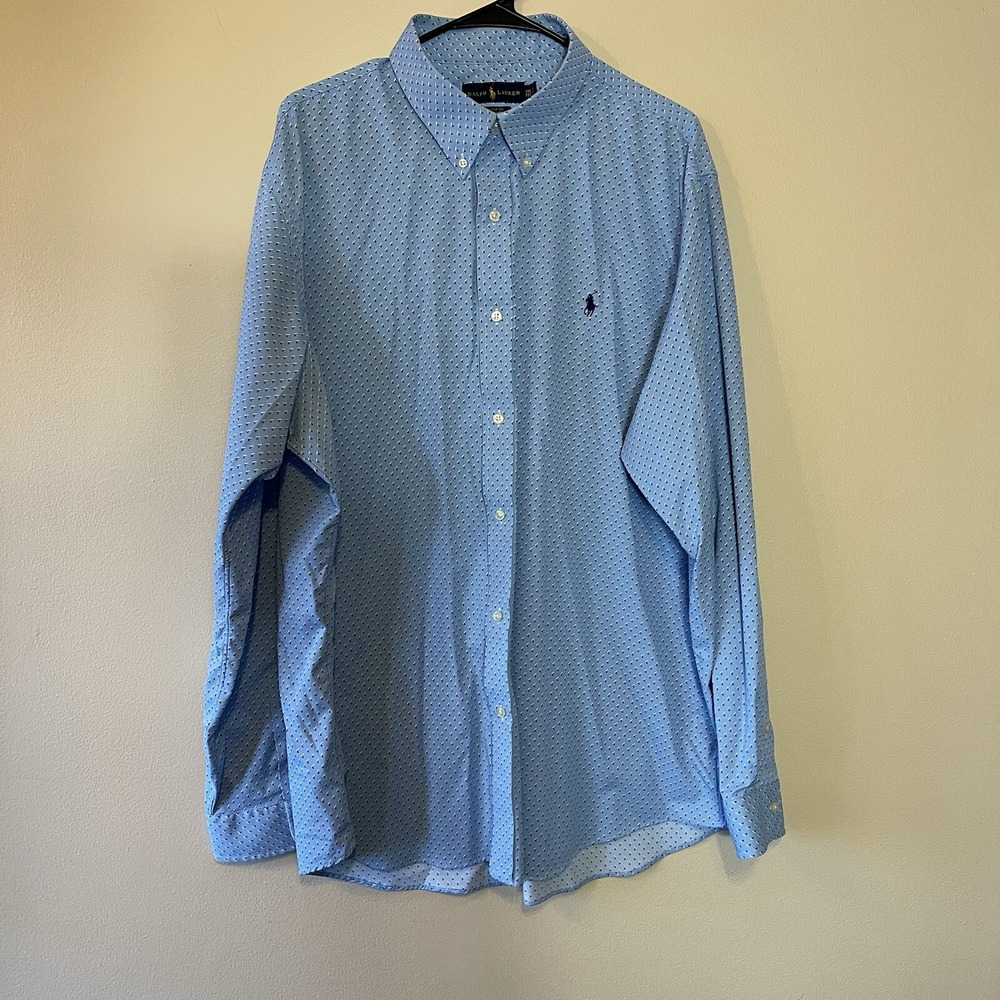 Ralph Lauren Performance Shirt Mens XXL Blue Classic Fit Stretch‎ Micro Pattern
